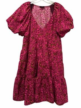 Vici Large Floral V Neck Tiered Dress Puff Sleeve Romantic Feminine B8